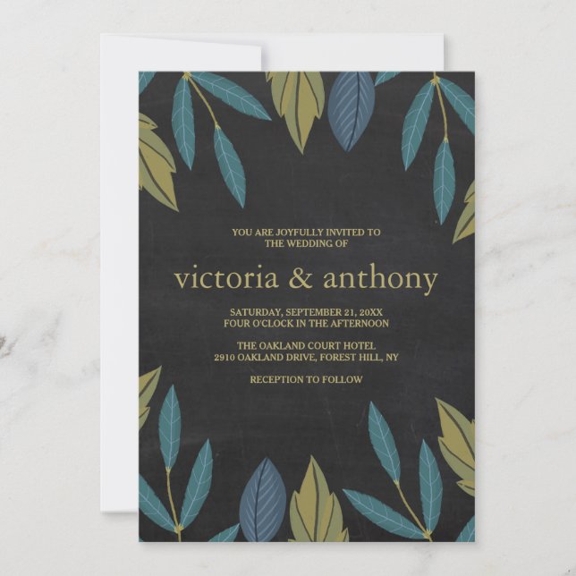 Chalkboard Leaf Wedding Invitation (Front)