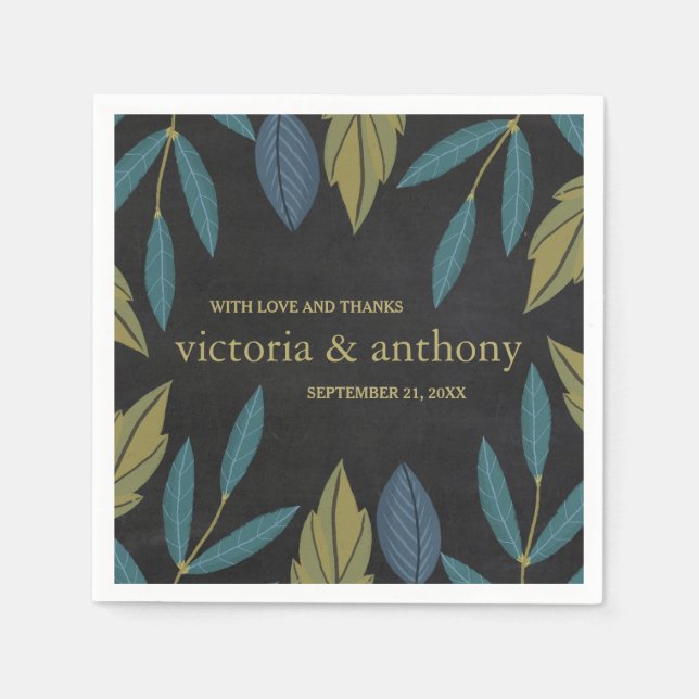 Chalkboard Leaf Wedding Napkins (Front)