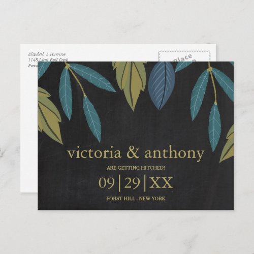 Chalkboard Leaf Wedding Save The Date Announcement Postcard