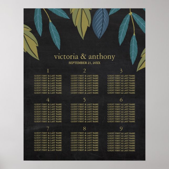 Chalkboard Leaf Wedding Seating Chart (Front)