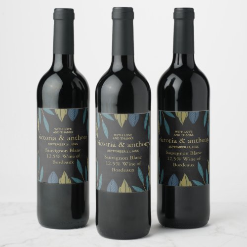 Chalkboard Leaf Wedding Wine Label