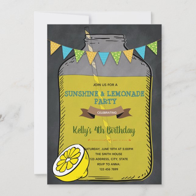 Chalkboard lemonade bbq picnic party invitation (Front)