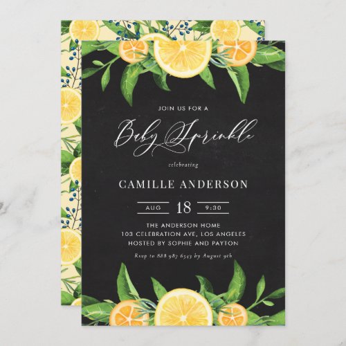 Chalkboard Lemons and Oranges Summer Baby Sprinkle Invitation