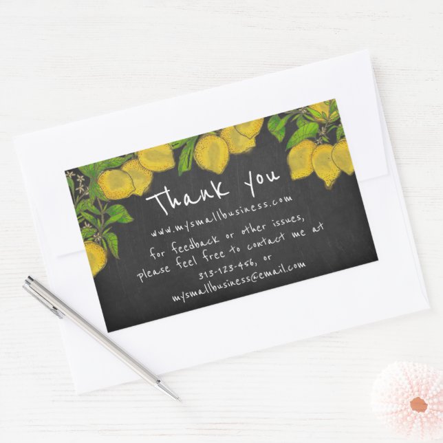 Chalkboard lemons thank you business information rectangular sticker (Envelope)