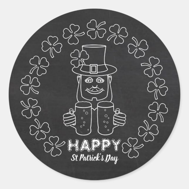 Chalkboard Leprechaun, St Patrick's Day Classic Round Sticker (Front)