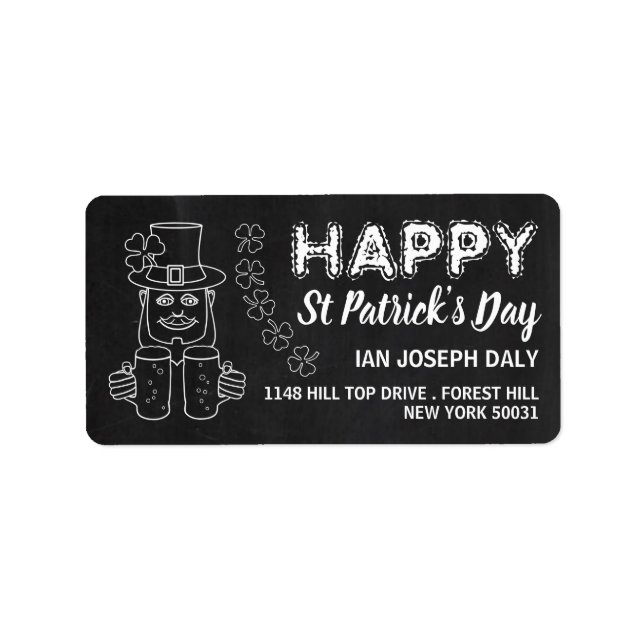 Chalkboard Leprechaun, St Patrick's Day Label (Front)