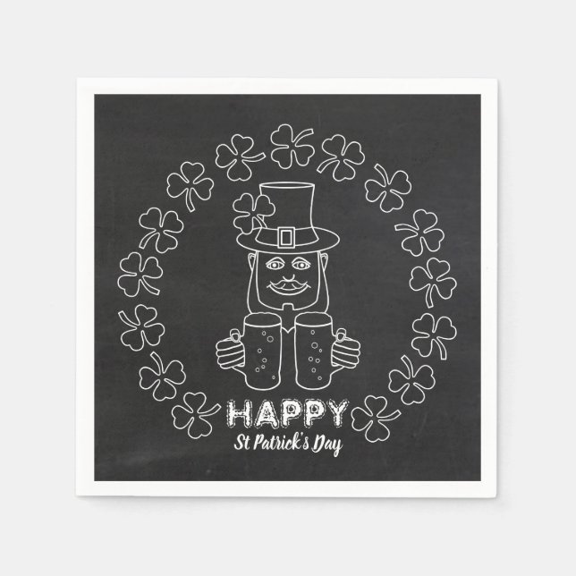 Chalkboard Leprechaun, St Patrick's Day Party Napkins (Front)