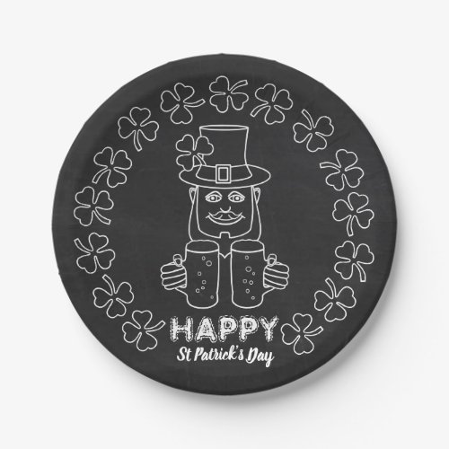 Chalkboard Leprechaun St Patricks Day Party Paper Plates