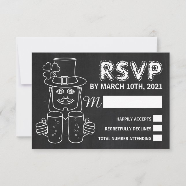 Chalkboard Leprechaun, St Patrick's Day Party RSVP Card (Front)