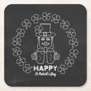 Chalkboard Leprechaun, St Patrick's Day Square Paper Coaster