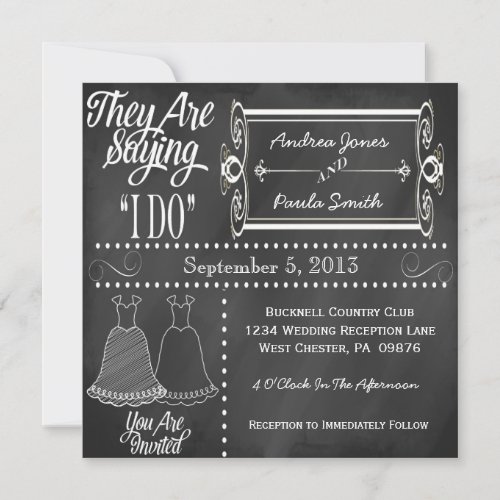 Chalkboard Lesbian Wedding Invitations