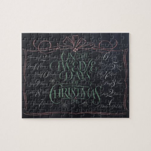 Chalkboard Lettering 12 Days of Christmas Chalk Jigsaw Puzzle