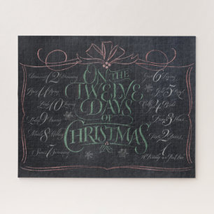 Chalkboard Lettering 12 Days of Christmas Chalk Jigsaw Puzzle