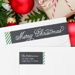 Chalkboard Lettering Christmas Return Address Wrap Around Label<br><div class="desc">Custom wraparound return address labels with a faux chalkboard background and green stripe border. Modern script lettering reads Merry Christmas. Personalize it with your family name and return address. Use the design tools to edit the text fonts and colors and add photos to create unique one of a kind holiday...</div>