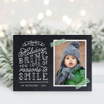 Chalkboard Lettering Holiday Photo Card<br><div class="desc">Affordable custom printed Christmas photo cards with simple templates for customization. This fun design features cute hand-lettered style typography on a faux chalkboard background with green striped washi tape around your photo. The text reads "Hope the holidays bring you lots of reasons to smile". Personalize it with your photos, family...</div>