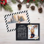 Chalkboard Lettering Holiday Photo Card<br><div class="desc">Affordable custom printed holiday photo cards with simple templates for customization. This fun design features cute hand-lettered style typography on a faux chalkboard background with gold striped washi tape around your photo. The text reads "Hope the holidays bring you lots of reasons to smile". Personalize it with your photos, family...</div>