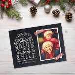 Chalkboard Lettering Holiday Photo Card<br><div class="desc">Affordable magnetic holiday photo cards with simple templates for customization. This fun design features cute hand-lettered style typography on a faux chalkboard background with red striped washi tape around your photo. The text reads "Hope the holidays bring you lots of reasons to smile". Personalize it with your photos, family name,...</div>