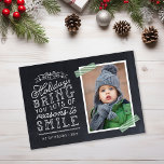 Chalkboard Lettering Holiday Photo Card<br><div class="desc">Affordable magnetic holiday photo cards with simple templates for customization. This fun design features cute hand-lettered style typography on a faux chalkboard background with green striped washi tape around your photo. The text reads "Hope the holidays bring you lots of reasons to smile". Personalize it with your photos, family name,...</div>