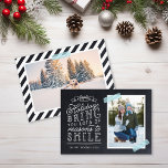 Chalkboard Lettering Holiday Photo Card<br><div class="desc">Affordable custom printed holiday photo cards with simple templates for customization. This fun design features cute hand-lettered style typography on a faux chalkboard background with aqua striped washi tape around your photo. The text reads "Hope the holidays bring you lots of reasons to smile". Personalize it with your photos, family...</div>