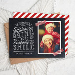 Chalkboard Lettering Holiday Photo Card<br><div class="desc">Affordable custom printed holiday photo cards with simple templates for customization. This fun design features cute hand-lettered style typography on a faux chalkboard background with red striped washi tape around your photo. The text reads "Hope the holidays bring you lots of reasons to smile". Personalize it with your photos, family...</div>