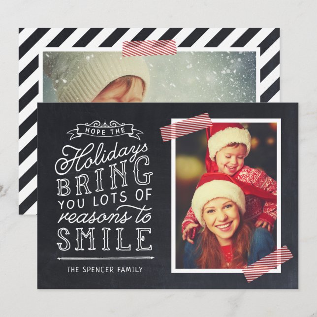 Chalkboard Lettering Holiday Photo Card (Front/Back)