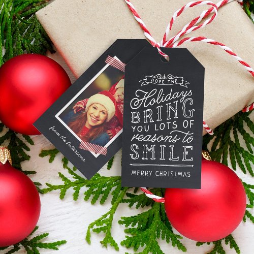 Chalkboard Lettering Holiday Photo Gift Tags