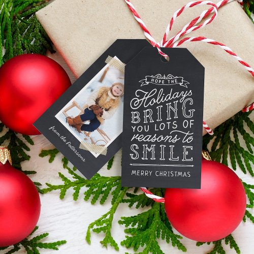 Chalkboard Lettering Holiday Photo Gift Tags
