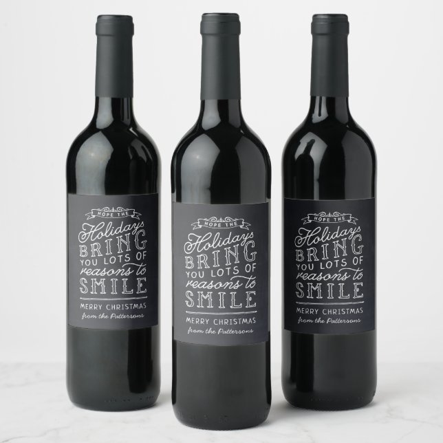 Chalkboard Lettering Personalized Christmas Gift Wine Label (Bottles)