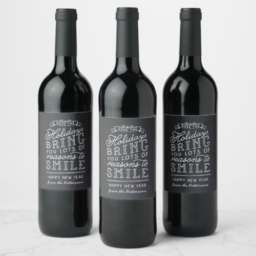 Chalkboard Lettering Personalized Happy New Year Wine Label