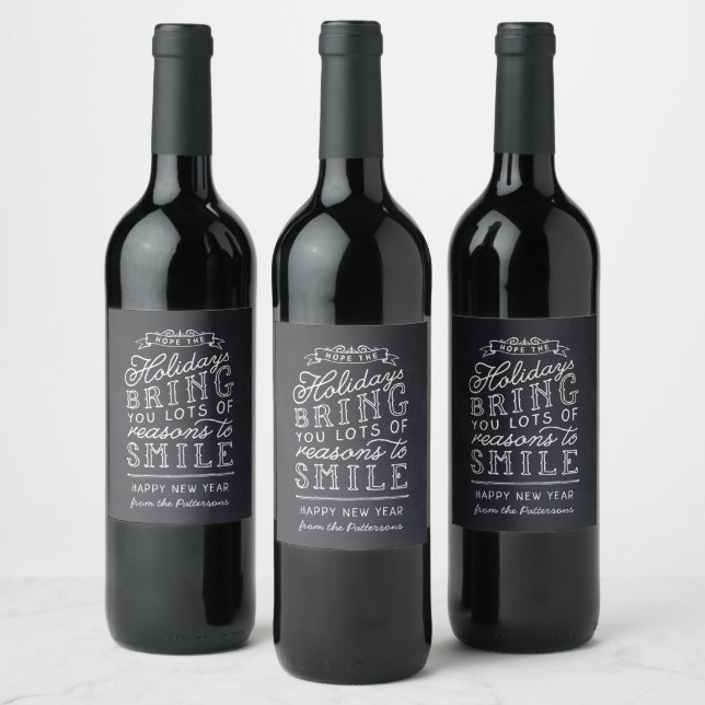 Chalkboard Lettering Personalized Happy New Year Wine Label (Bottles)