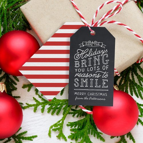 Chalkboard Lettering Red Stripes Holiday Gift Tags