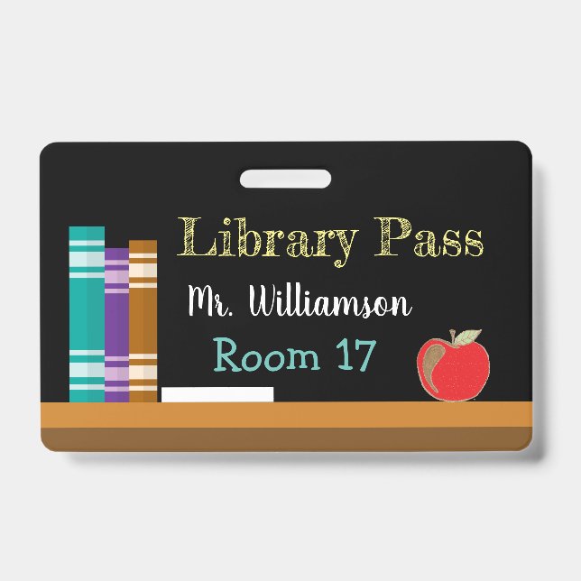 Chalkboard library plastic badge hall pass (Front)