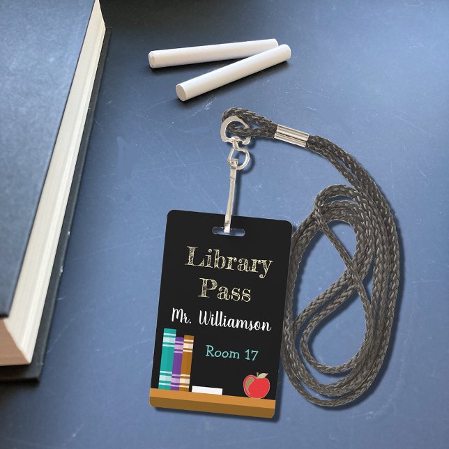 Chalkboard library vertical hall pass badge (Creator Uploaded)