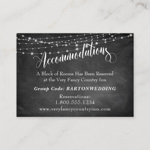 Chalkboard  Light Strings Wedding Accommodations Enclosure Card