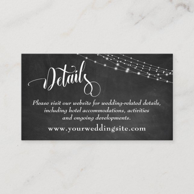 Chalkboard & Light Strings Wedding Details Enclosure Card (Front)