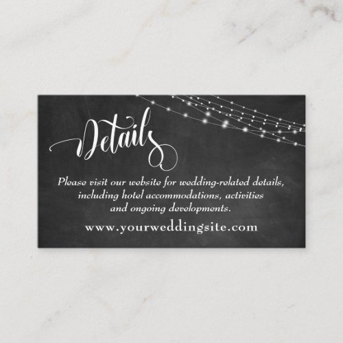 Chalkboard  Light Strings Wedding Details Enclosure Card