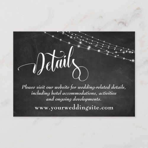 Chalkboard  Light Strings Wedding Details Enclosure Card