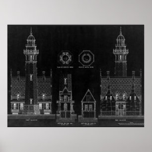 Chalkboard Lighthouse Plans Poster