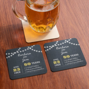 Chalkboard Lights 50th Anniversary Favor Coasters