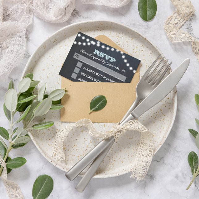 Chalkboard Lights Aqua Bat Mitzvah RSVP Card (Creator Uploaded)