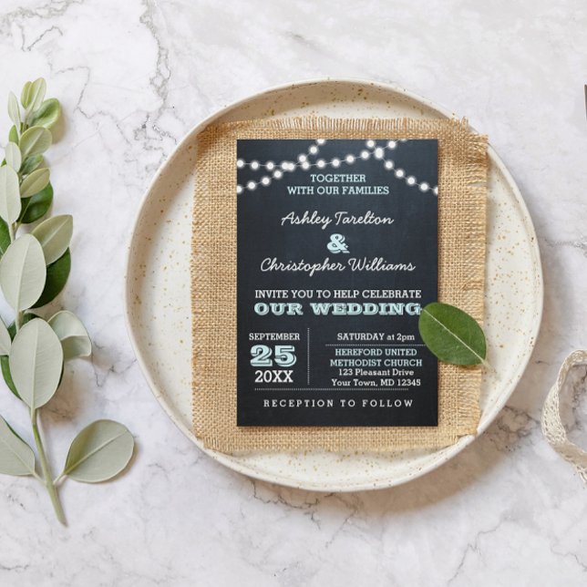 Chalkboard Lights Aqua Wedding Invitation (Creator Uploaded)