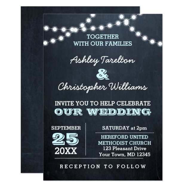 Chalkboard Lights Aqua Wedding Invitation