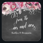 Chalkboard Lights Flowers Hugs & Kisses from Us Square Sticker<br><div class="desc">This pretty design is distinctive because of its light strings, pink watercolor flowers and a chalkboard background. The focal point is a typography layer reading "hugs & kisses from the mr and mrs" in a swirling, elaborate font. Use the template field to add your names. Many coordinating pieces are available...</div>