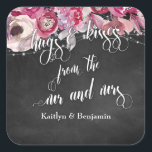 Chalkboard Lights Flowers Hugs & Kisses from Us Square Sticker<br><div class="desc">This pretty design is distinctive because of its light strings, pink watercolor flowers and a chalkboard background. The focal point is a typography layer reading "hugs & kisses from the mr and mrs" in a swirling, elaborate font. Use the template field to add your names. Many coordinating pieces are available...</div>