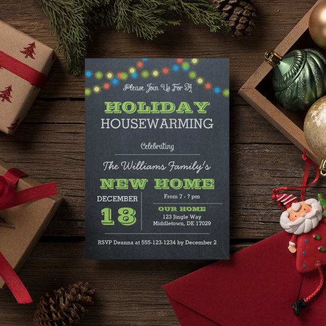 Chalkboard Lights Holiday Housewarming Invitation (Creator Uploaded)