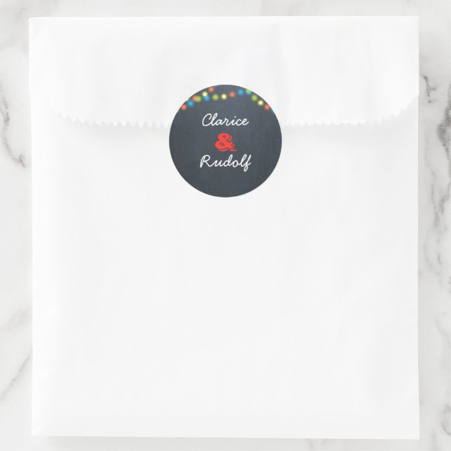 Chalkboard Lights Holiday Personalized Classic Round Sticker (Bag)