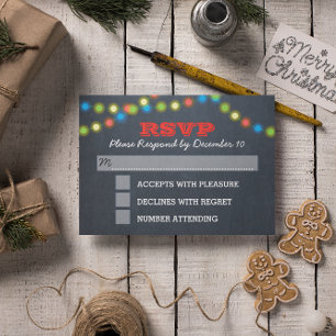 Chalkboard Lights Holiday Wedding RSVP Card
