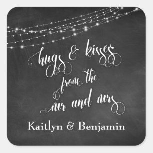 Chalkboard Lights Hugs & Kisses from Mr and Mrs Square Sticker