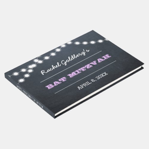 Chalkboard Lights Lilac Bat Mitzvah Guest Book
