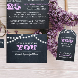 Chalkboard Lights Lilac Bat Mitzvah Thank You Gift Tags